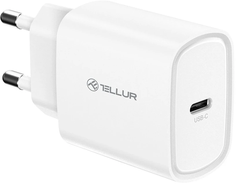 20 W USB-C PD sieninis įkroviklis Tellur, baltas