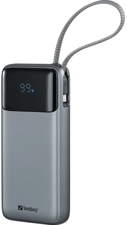 Sandberg 20000 mAh powerbankas su integruotu USB-C laidu, PD 67 W