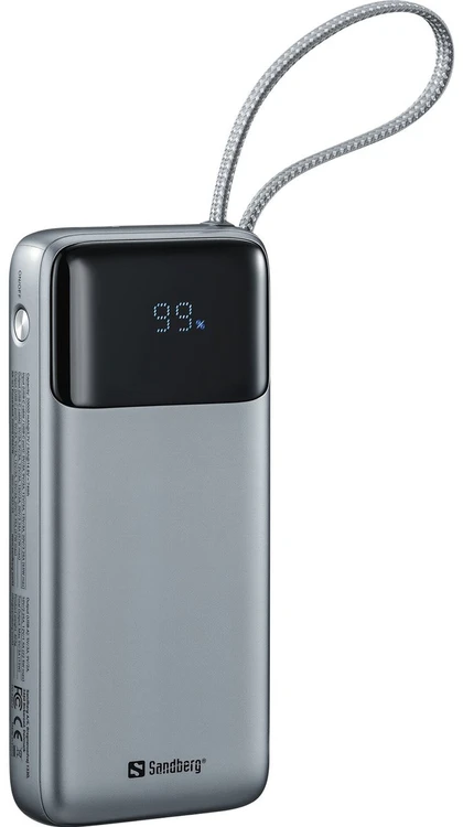 Sandberg 20000 mAh powerbankas su integruotu USB-C laidu, PD 67 W