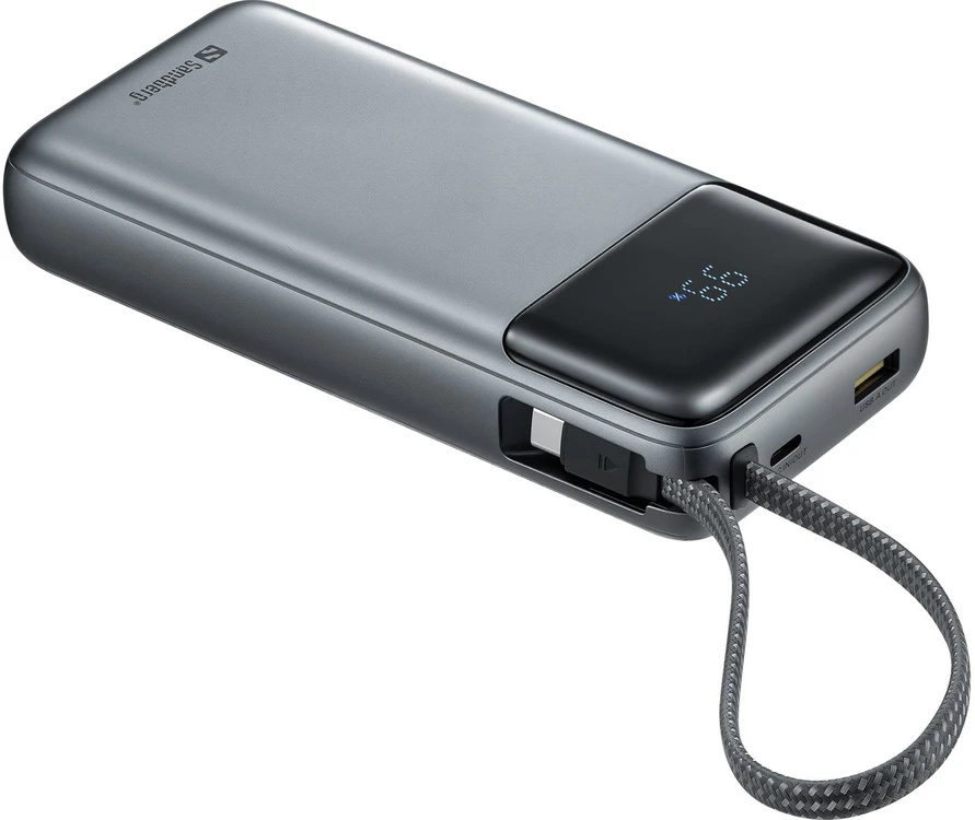 Sandberg 20000 mAh powerbankas su integruotu USB-C laidu, PD 67 W