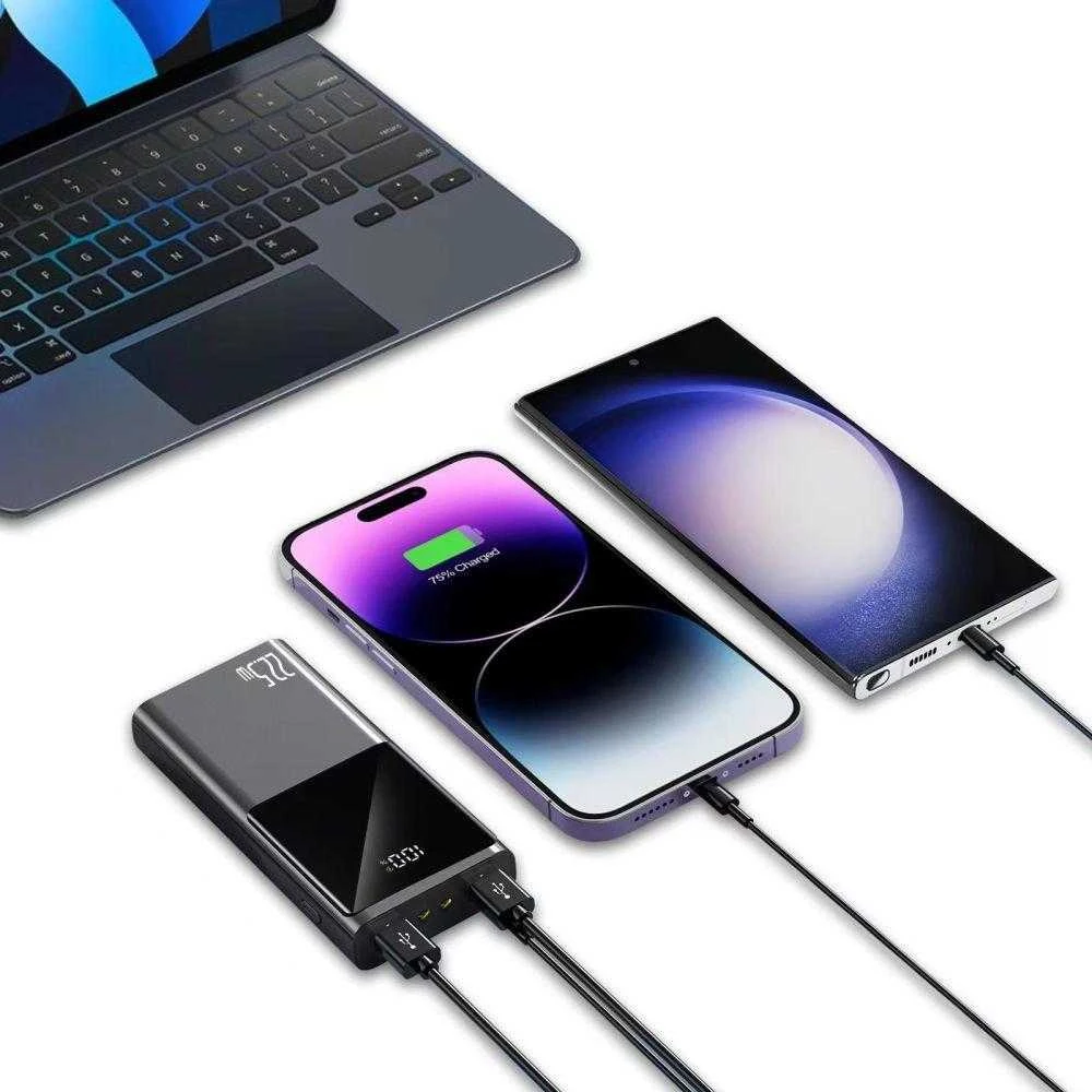 Nešiojamoji baterija „Tech-Protect PB13“ 20000mAh 22,5 W, 2x USB-A / USB-C / „Lightning“ su USB-C / USB-A kabeliu, pilkos spalvos