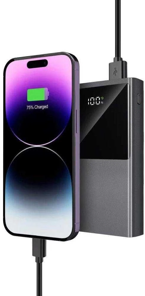 Nešiojamoji baterija „Tech-Protect PB13“ 20000mAh 22,5 W, 2x USB-A / USB-C / „Lightning“ su USB-C / USB-A kabeliu, pilkos spalvos