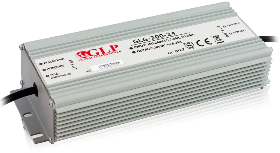 Pakabinamas šviestuvas 200W LED Maitinimo šaltinis GLG 24V IP67