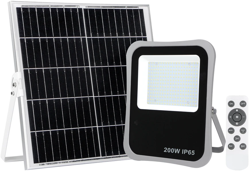 Pakabinamas šviestuvas 200W LED prožektorius su saulės baterija BARES, pilkas, 4000K