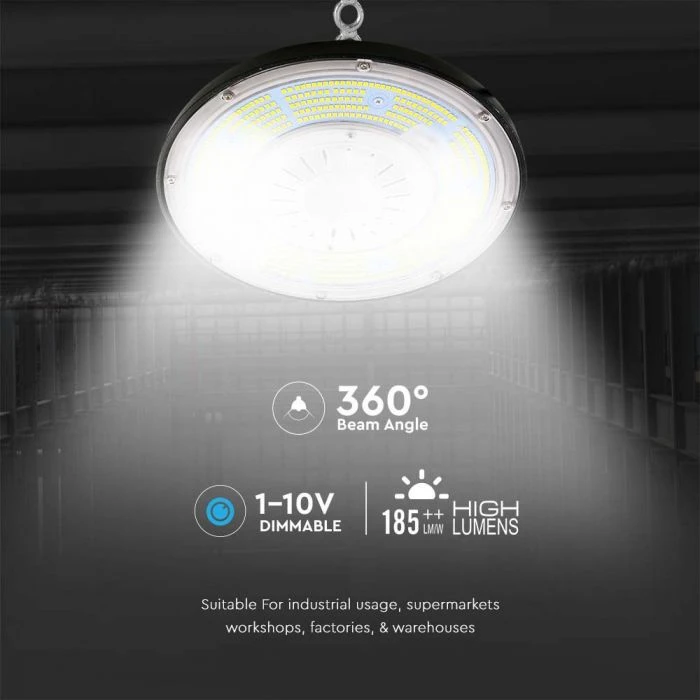 V-tac 200W LED UFO sandėlio šviestuvas, juodas, 6500K, dimeriuojamas