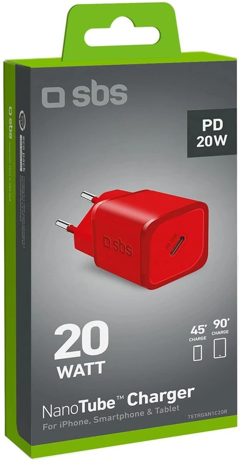 SBS TETRGAN1C20R 20W GaN laidinis įkroviklis su Power Delivery - Raudona