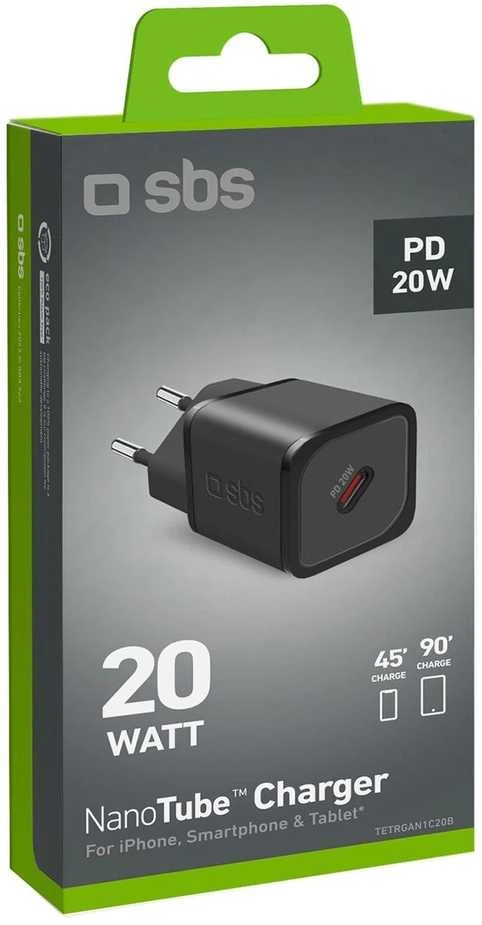 SBS TETRGAN1C20K 20W GaN USB-C laidinis įkroviklis su Power Delivery – juodos spalvos