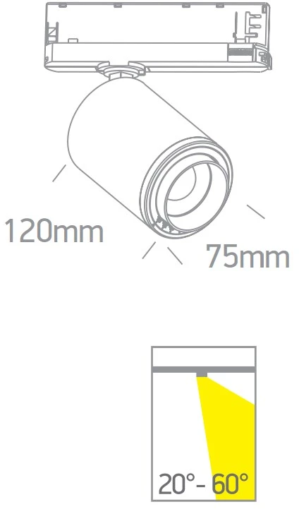 20W LED akcentinis bėgelio šviestuvas, juodas, 4000K, reguliuojamas šviesos kampas, 65650BT/B/C