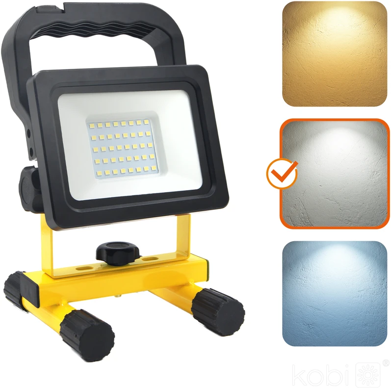 20W LED įkraunamas prožektorius su stovu TIGRA, juodas, 4000K, IP54