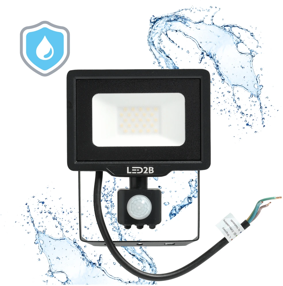 20W LED prožektorius su judesio davikliu MHC, juodas, 6500K, IP65