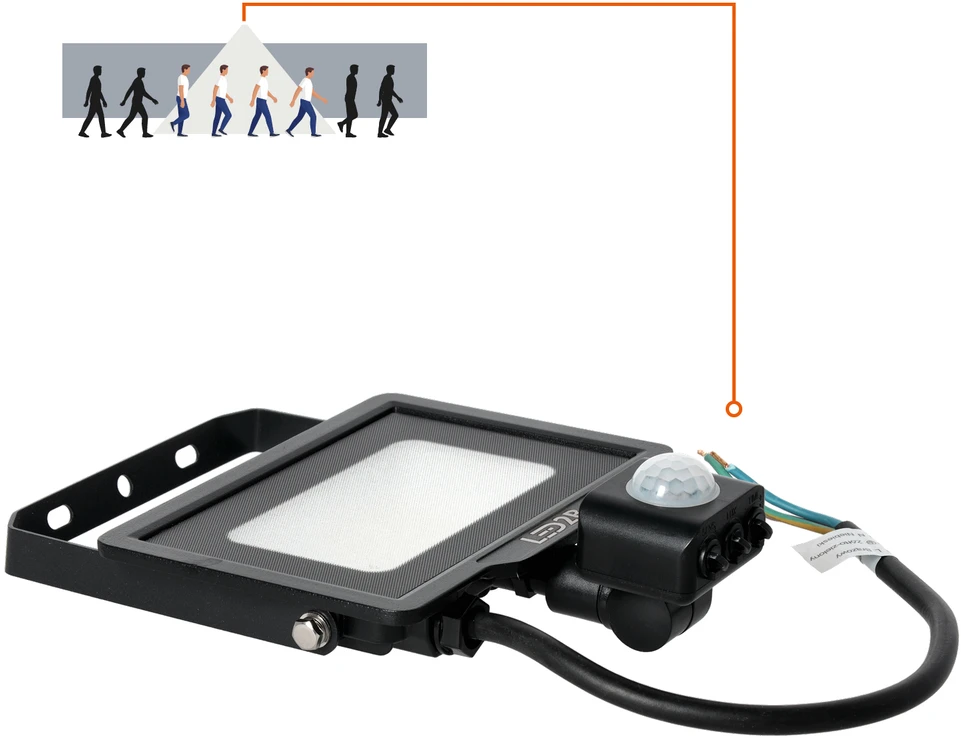 20W LED prožektorius su judesio davikliu MHC, juodas, 6500K, IP65