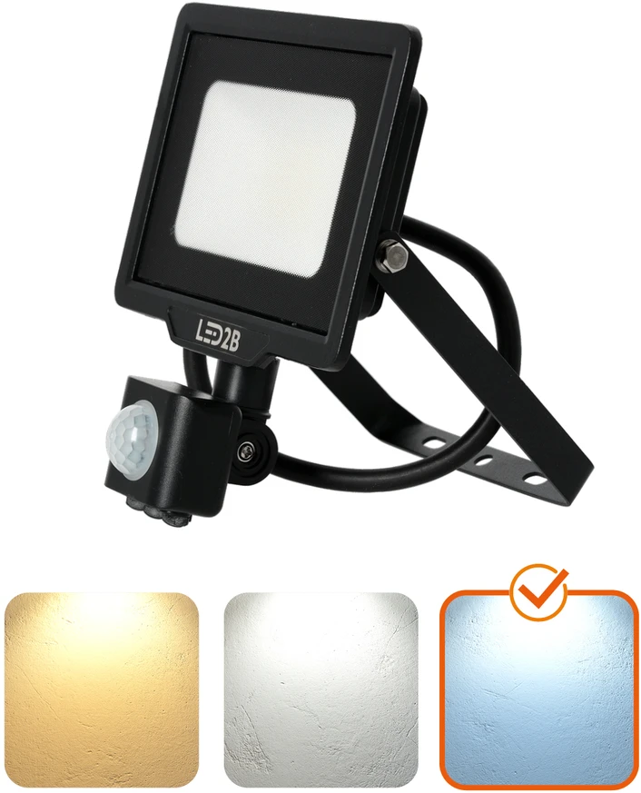 20W LED prožektorius su judesio davikliu MHC, juodas, 6500K, IP65