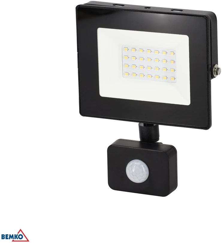 Bemko 20W LED prožektorius su judesio davikliu KASTEL, juodas, 6000K, IP65