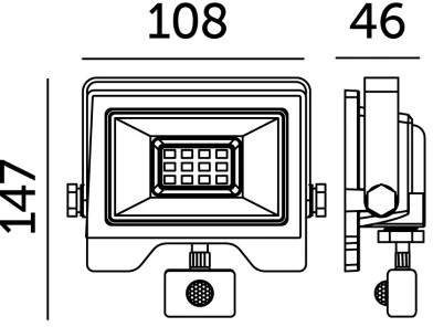 20W LED prožektorius su judesio davikliu MHC, juodas, 6500K, IP54