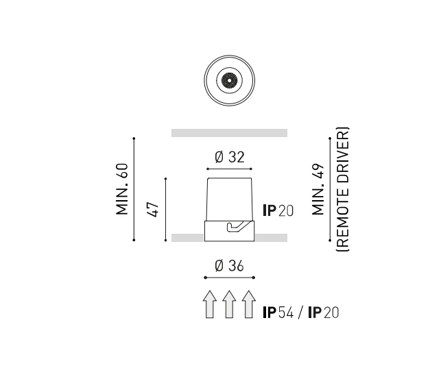2,1W LED užglaistomas šviestuvas SHOT LIGHT, juodas, 3000K, 38°, IP54