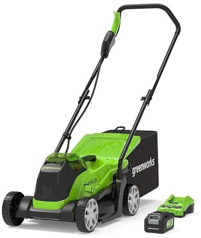 Greenworks gd24lm33K4 24V 33cm vejapjovė (su 4Ah akumuliatoriumi ir krovikliu)