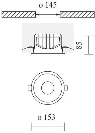 24W LED įleidžiamas šviestuvas ENTERO 150, baltas, 3000K, DALI