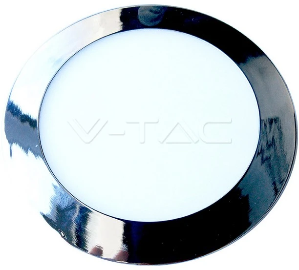 24W LED įmontuojama panelė V-TAC Slim, chromo spalvos, apvali, (3000K) šiltai balta