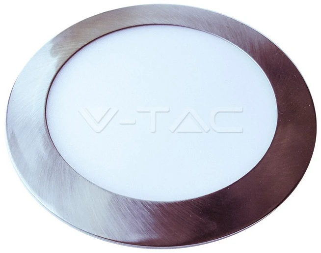 24W LED įmontuojama panelė V-TAC Slim, satino / nikelio spalvos, apvali, (4000K) natūraliai balta