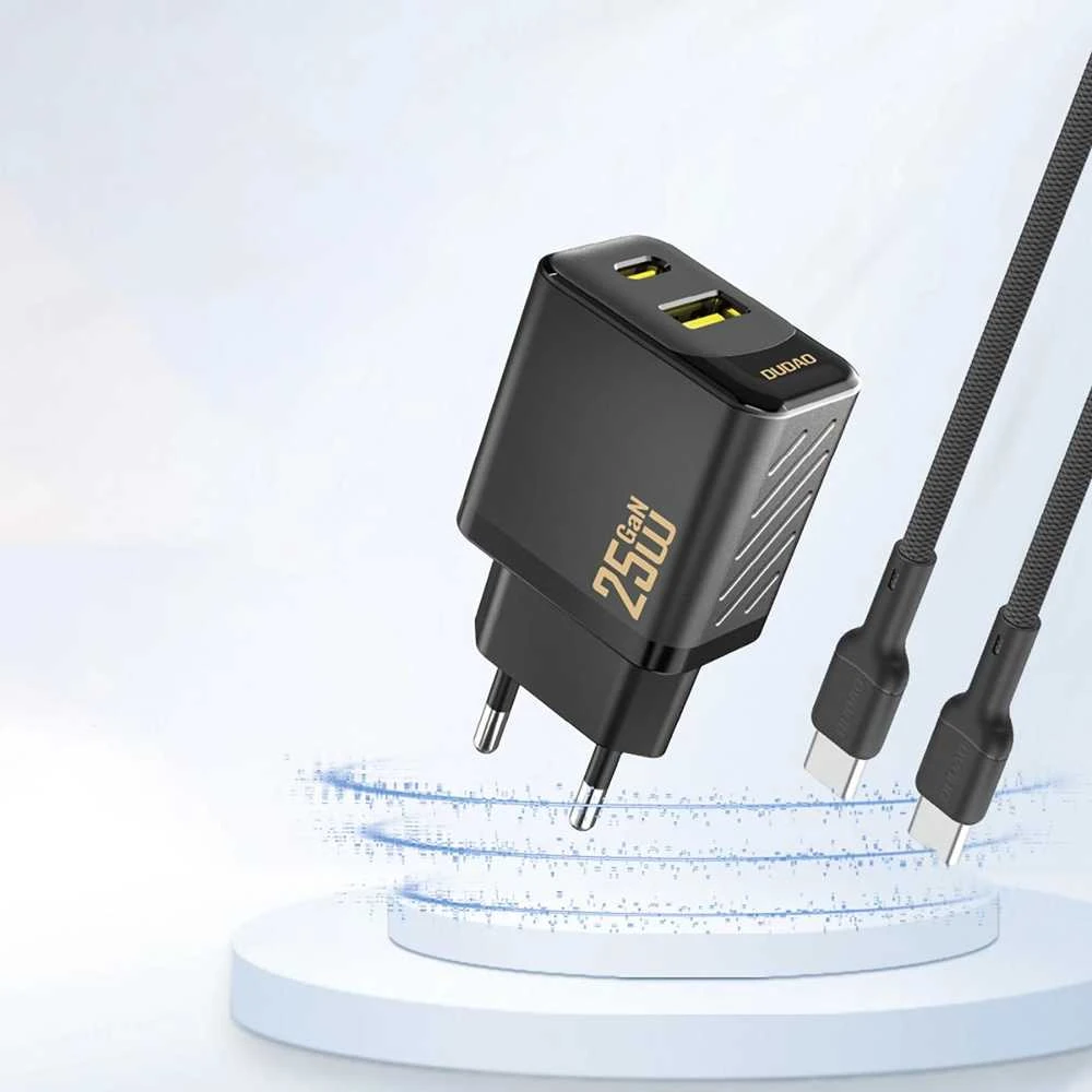 Dudao A26T GaN 25W USB-A, USB-C įkroviklis – juodos spalvos