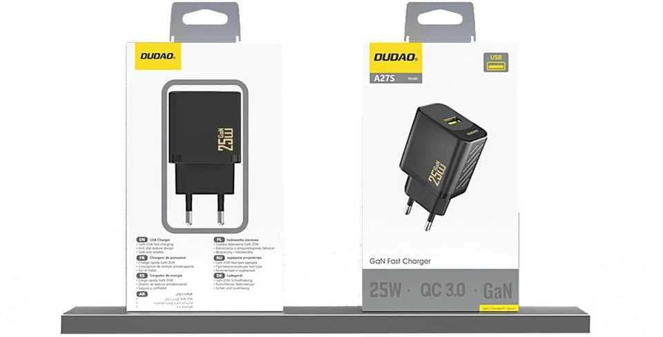 Dudao A27S 25W GaN USB-A įkroviklis – juodos spalvos
