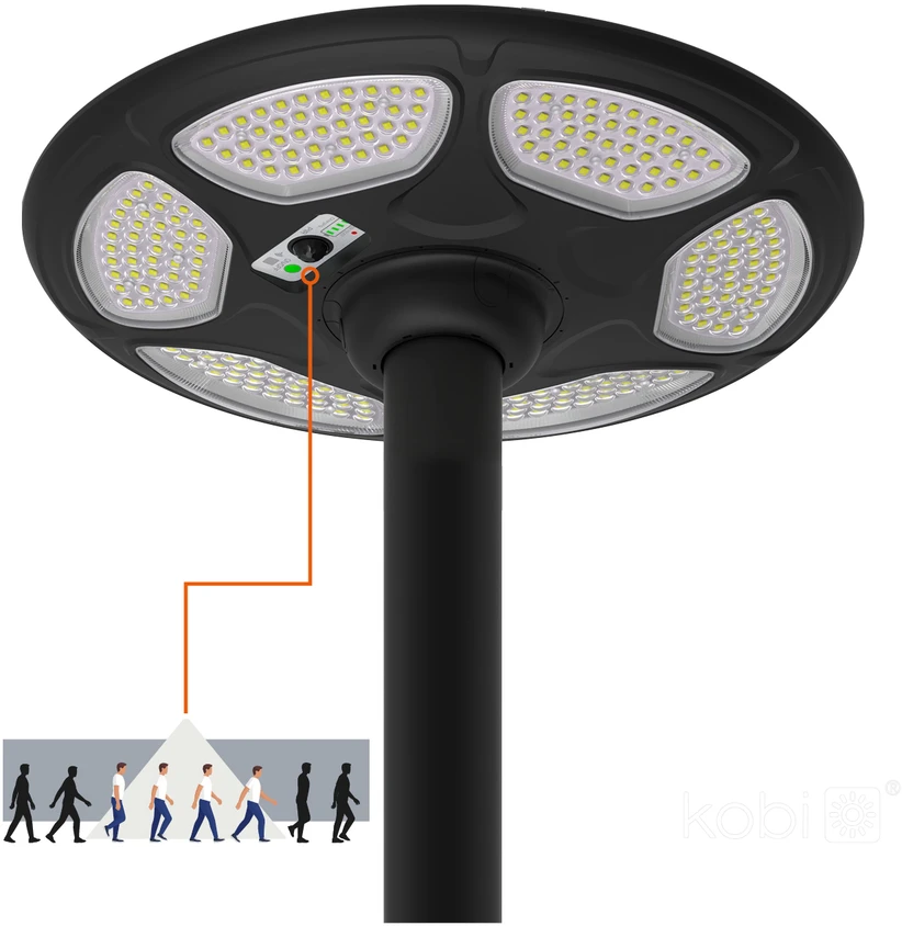 25W LED gatvės šviestuvas su saulės baterija SOLSUMI CIRCLE, juodas, 4000K, su judesio davikliu, IP54
