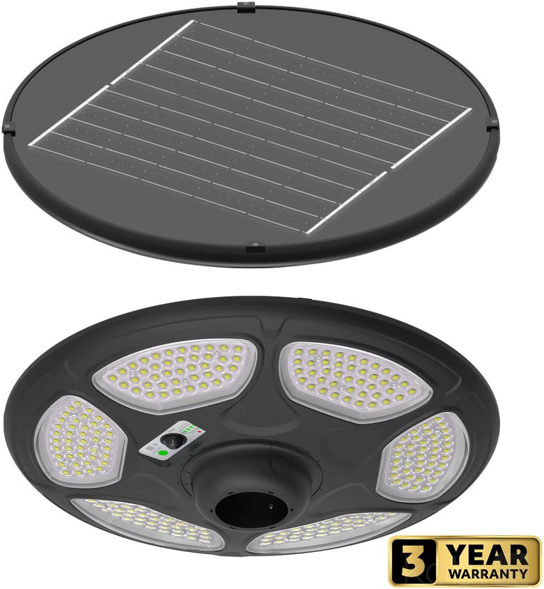 25W LED gatvės šviestuvas su saulės baterija SOLSUMI CIRCLE, juodas, 4000K, su judesio davikliu, IP54