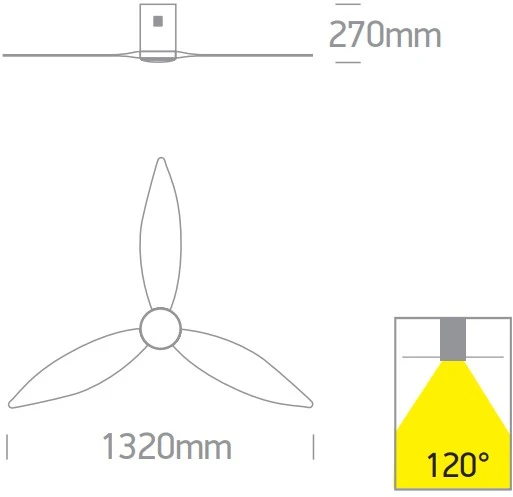 Lubinis šviestuvas 25W ventiliatorius su dimeriuojamu 22W LED šviestuvu, juodas/šviesaus medžio sp., 3000/4000/5500K, 6312LC/B/V
