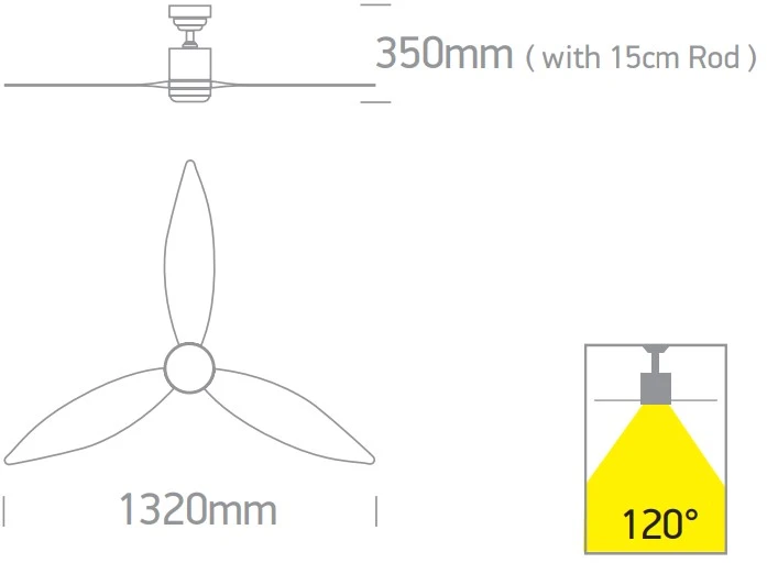 Lubinis šviestuvas 25W ventiliatorius su dimeriuojamu 22W LED šviestuvu, juodas/tamsaus medžio sp., 3000/4000/5500K, 6312D/B/V