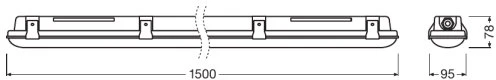 26W LED linijinis šviestuvas LEDVANCE, pilkas, 4000K, 150cm, IP65, GY