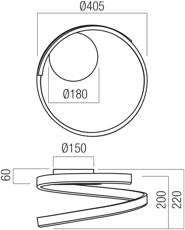 Lubinis šviestuvas 27W LED paviršinis šviestuvas SCROLL, baltas, 3000/4000/6000K, dimeriuojamas, 01-4007