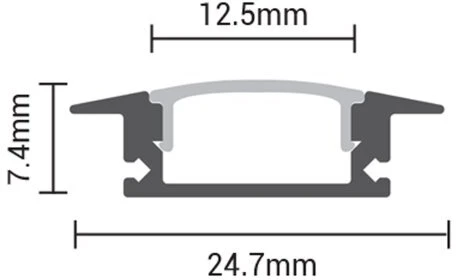 2m LED juostos įleidžiamas profilis OPTONICA, juodas, 12.5x7.4mm, komplektuojamas su dangteliu ir užbaigimais