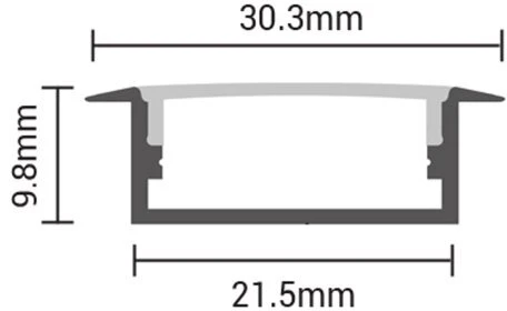 2m LED juostos įleidžiamas profilis OPTONICA, sidabro sp., 21.5x9.8mm, komplektuojamas su dangteliu ir užbaigimais