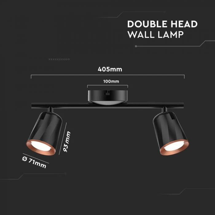 Lubinis šviestuvas V-tac 2x5W LED paviršinis šviestuvas, juodas, 3000K