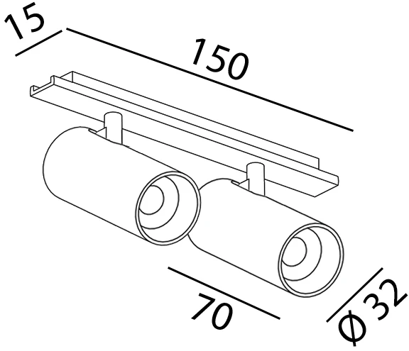 2x5W LED šviestuvas TUB S A X2 į magnetinę sistemą MINI_LINE 42, juodas, 3000K, dimeriuojamas
