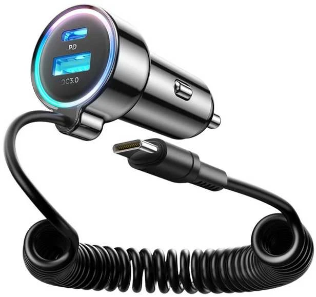 Įkroviklis automobilinis Joyroom (JR-CL07) 3IN1 (1xUSB, 1xUSB-C 1.6M 72W) su Type-C laidu juodas