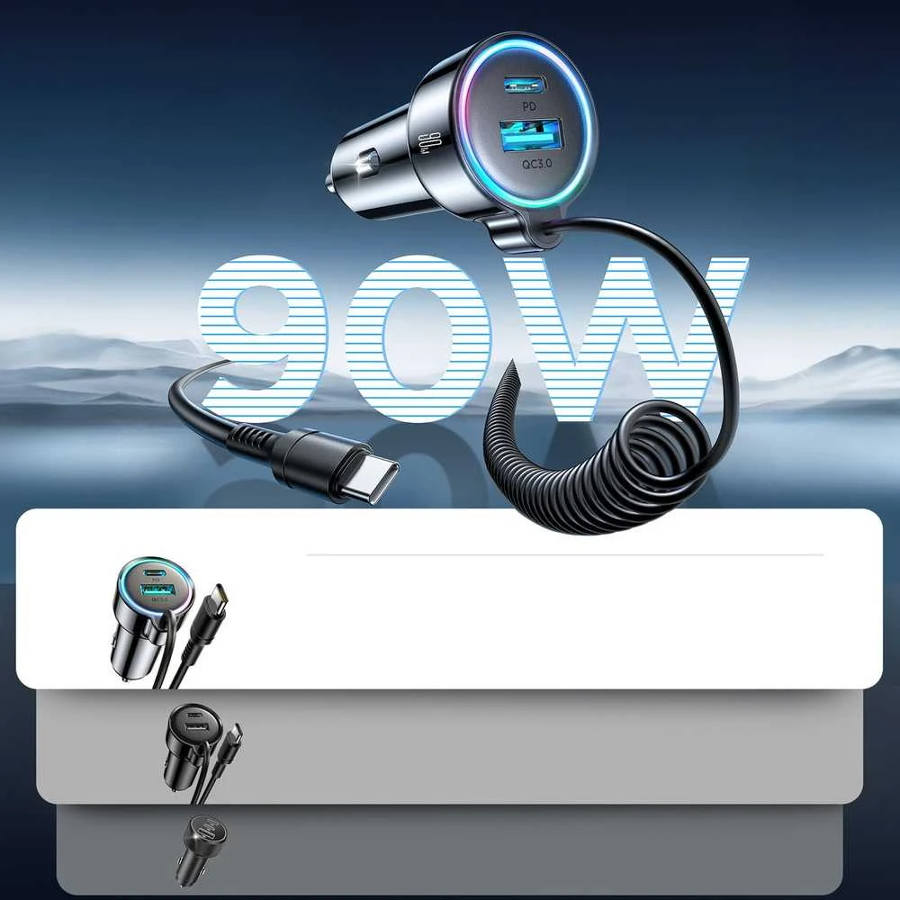 Įkroviklis automobilinis Joyroom (JR-CL07) 3IN1 (1xUSB, 1xUSB-C 1.6M 72W) su Type-C laidu juodas
