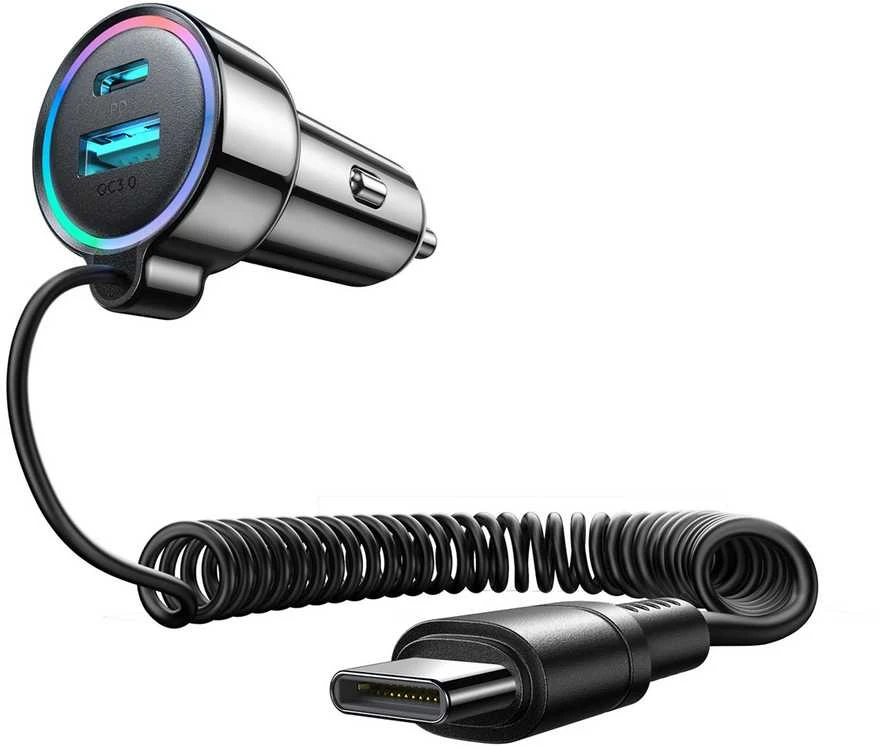 Įkroviklis automobilinis Joyroom (JR-CL07) 3IN1 (1xUSB, 1xUSB-C 1.6M 72W) su Type-C laidu juodas