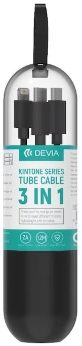 Devia 3-in-1 įkrovimo laidas USB į Lightning, MicroUSB ir Type-C, 1,2 m, juodas