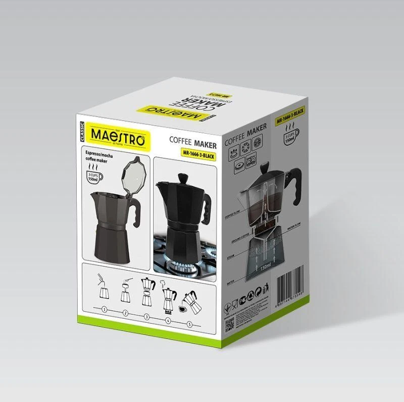 Maestro 3 cup kavos virimo aparatas MR-1666-3-Juodas juodas