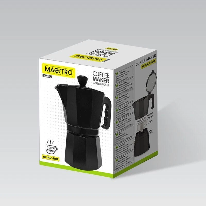 Maestro 3 cup kavos virimo aparatas MR-1666-3-Juodas juodas