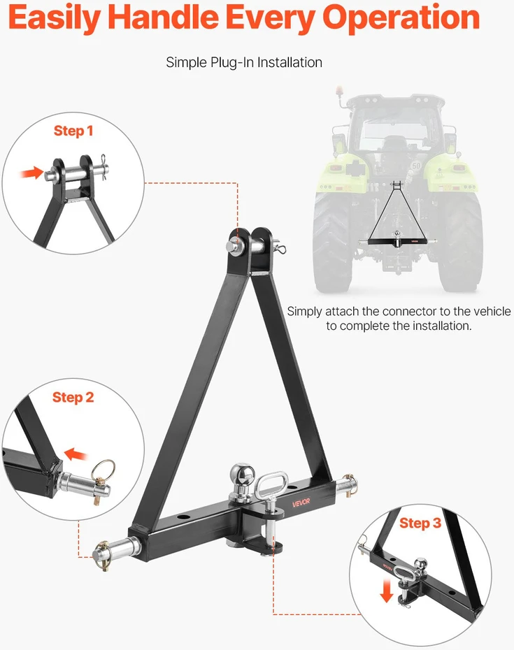 VEVOR Trijų taškų 5 cm prikabinimo adapteris 2721 kg talpos