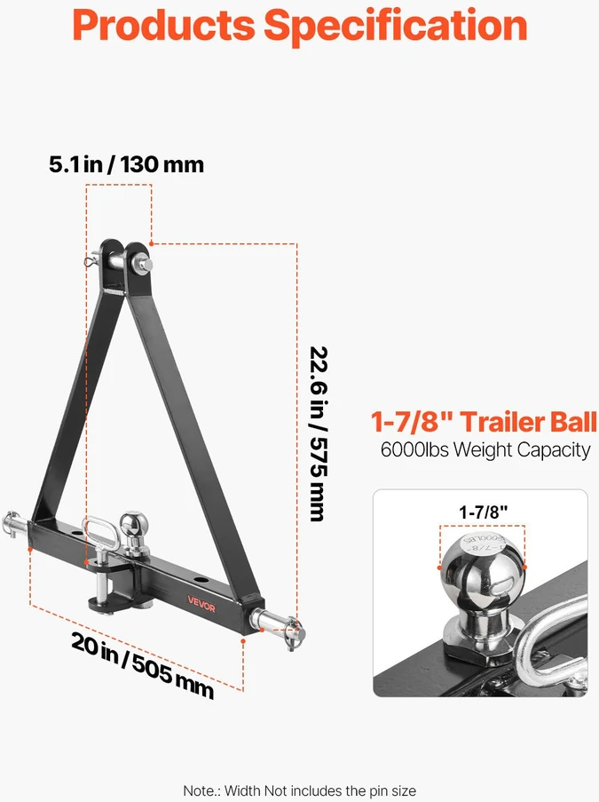 VEVOR Trijų taškų 5 cm prikabinimo adapteris 2721 kg talpos