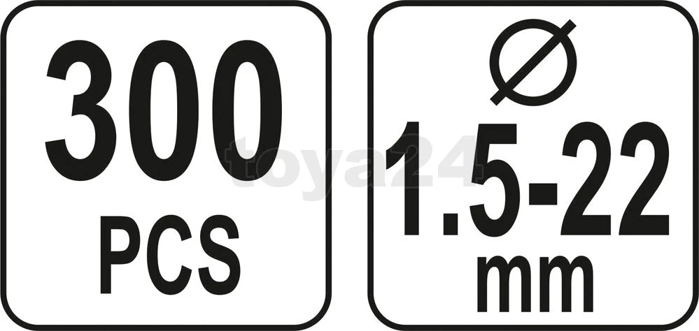 YATO E tipo fiksavimo žiedai 300 vnt. MIX