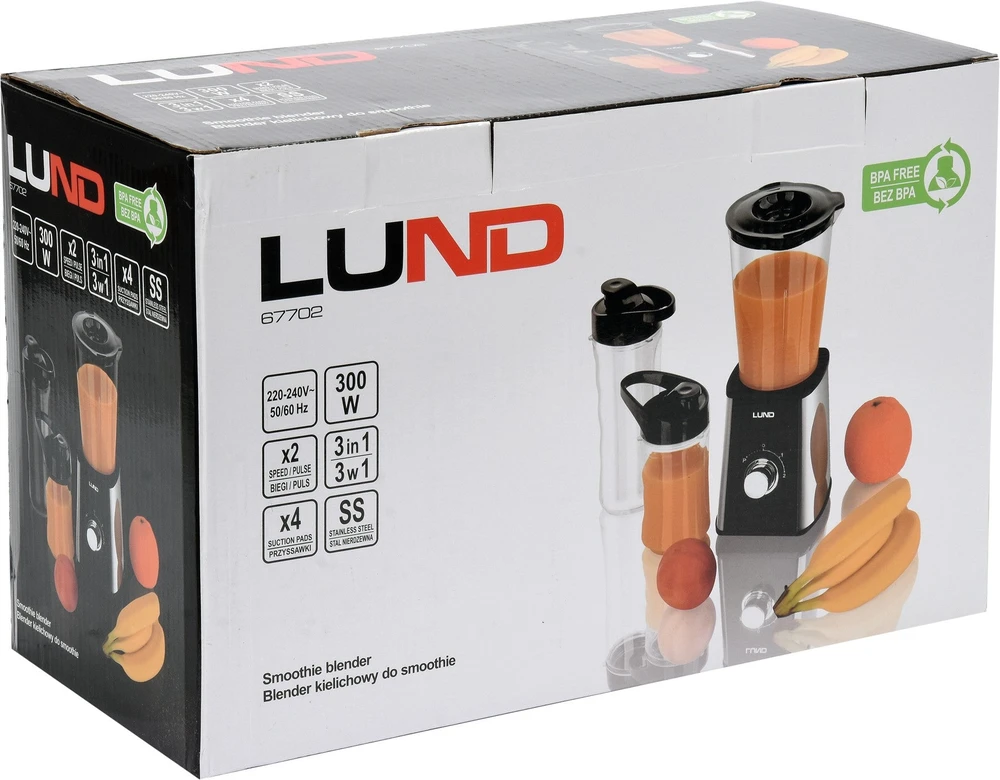 Lund Kokteilių maišytuvas, 300 W galios, su 1 l indu ir 2 buteliais, virtuvinis maišytuvas