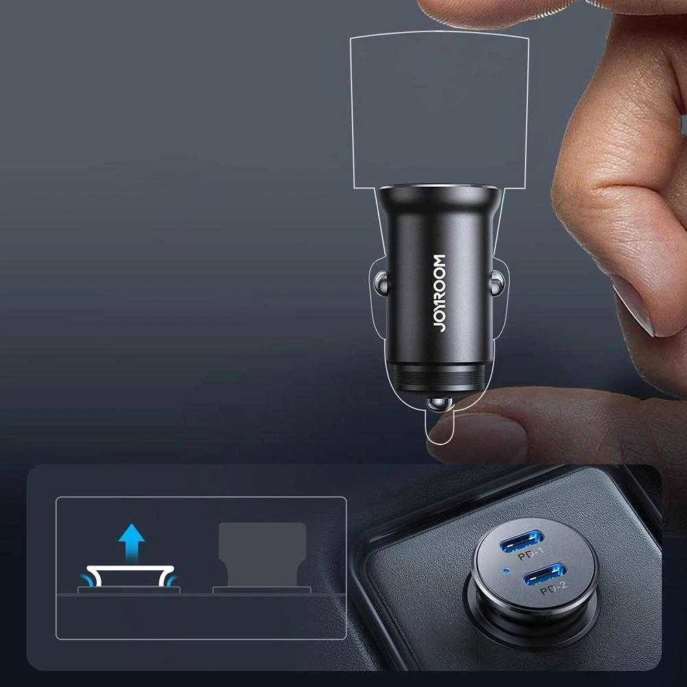 Automobilinis įkroviklis Joyroom CCN06 2xUSB-C 30W juodas