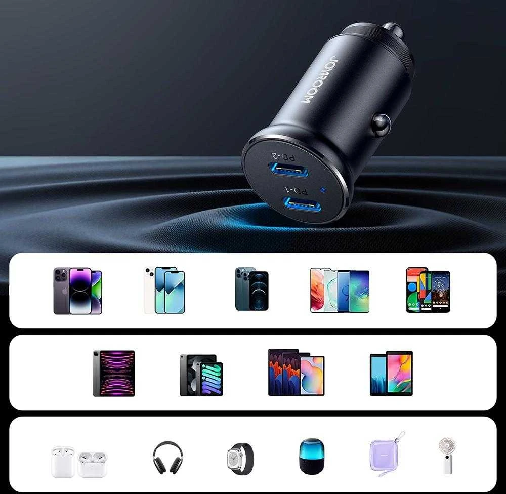 Automobilinis įkroviklis Joyroom CCN06 2xUSB-C 30W juodas