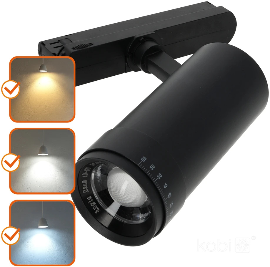 30W LED akcentinis šviestuvas į 3 fazių bėgelius NEXTRACK VISION, juodas, 3000/4000/5000K, 30-60°