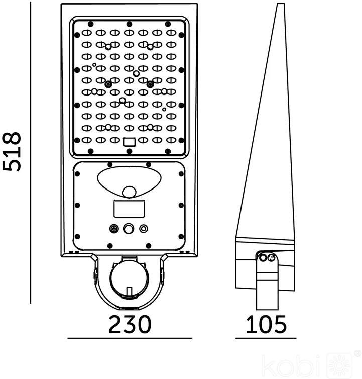 30W LED gatvės šviestuvas su saulės baterija STREET, juodas, 3000/4000K, su judesio davikliu, IP65, 140x70°