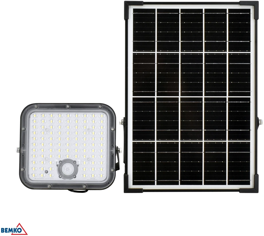 30W LED įkraunamas prožektorius su saulės baterija ir judesio davikliu, juodas, 4000K, IP65